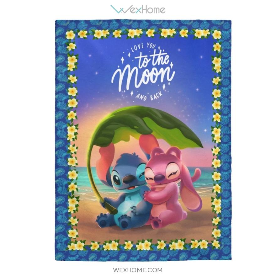 Stitch Blanket, Stitch I Love You To The Moon And Back Velveteen Plush Blanket Funny Design W1911