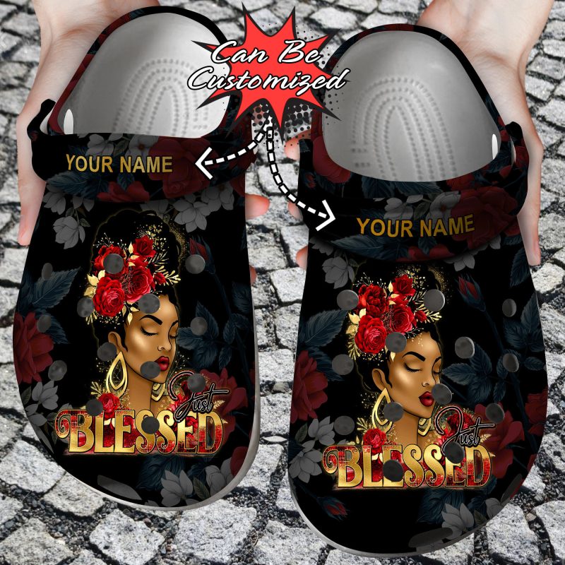 Custom Personalized Black Woman Just Blessed Clog Shoes