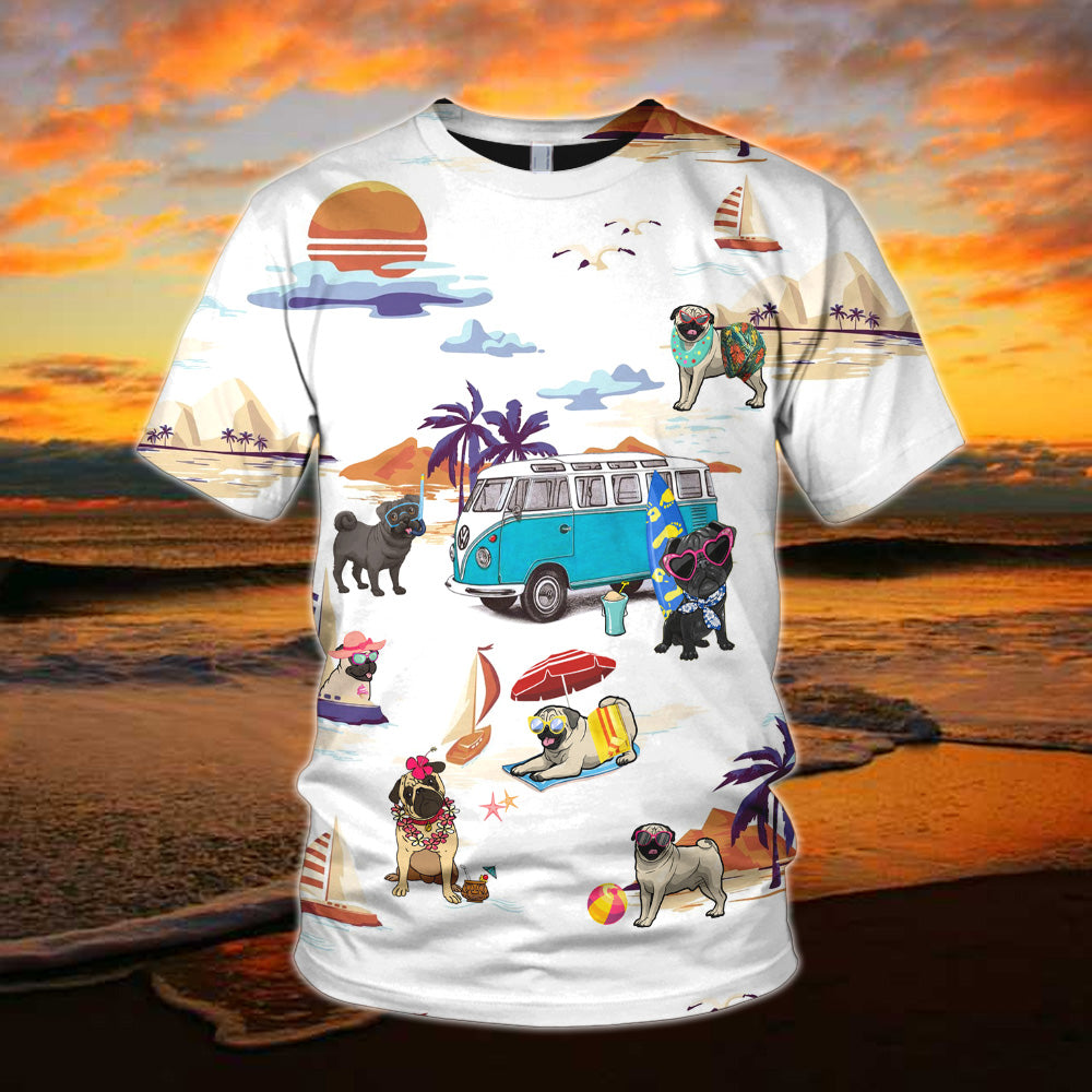 Pug, Dog Sunset Beach All Over Print Shirts, Th93, Lihd