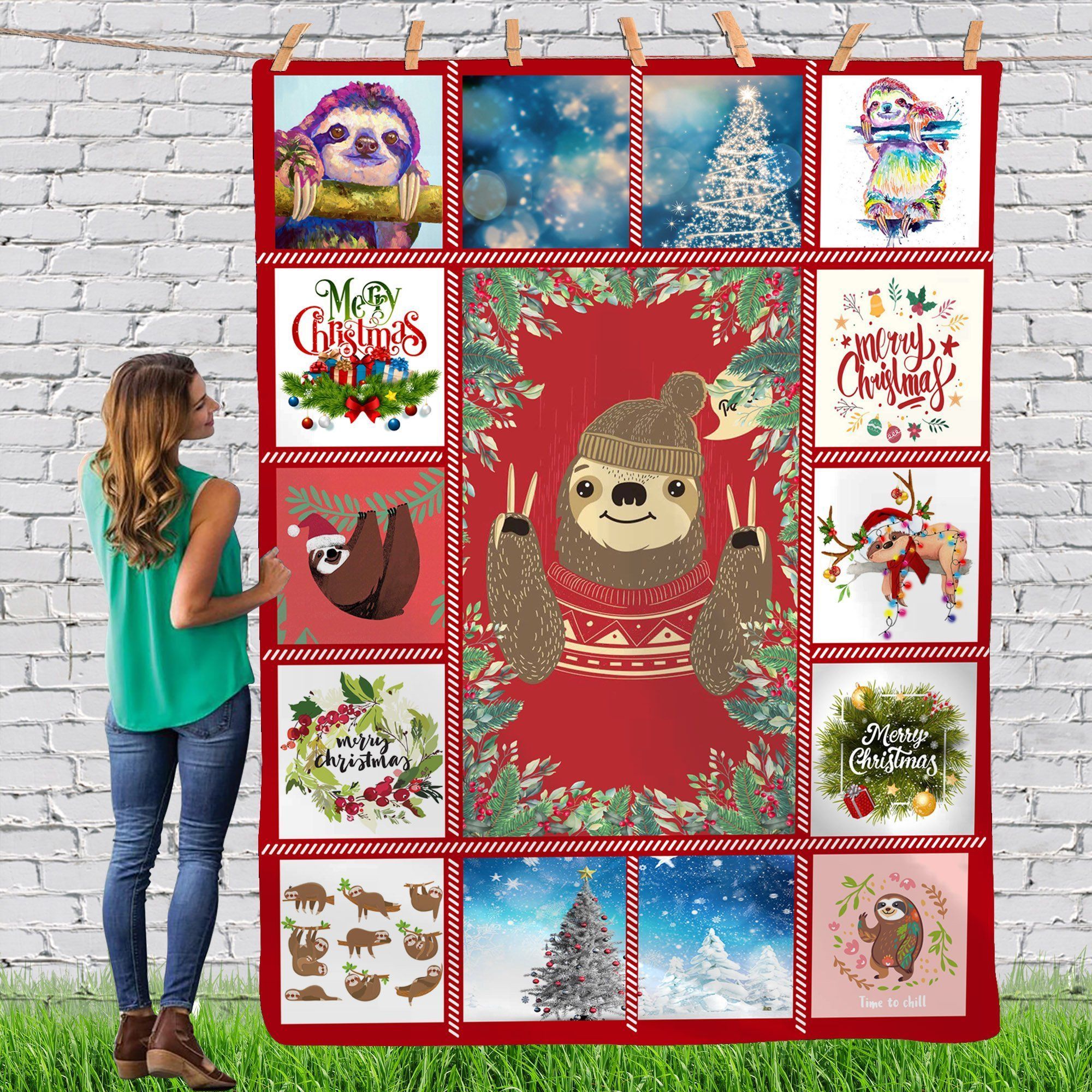 Sloth Gorgeous Merry Christmas Animal Reindeer Xmas Fleece Blanket, Custom Blankets