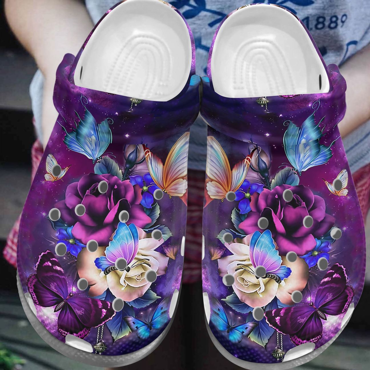 Butterfly Personalized Clog, Custom Name, Text, Color, Number Fashion Style For Women, Men, Kid, Print 3D Galaxy Background