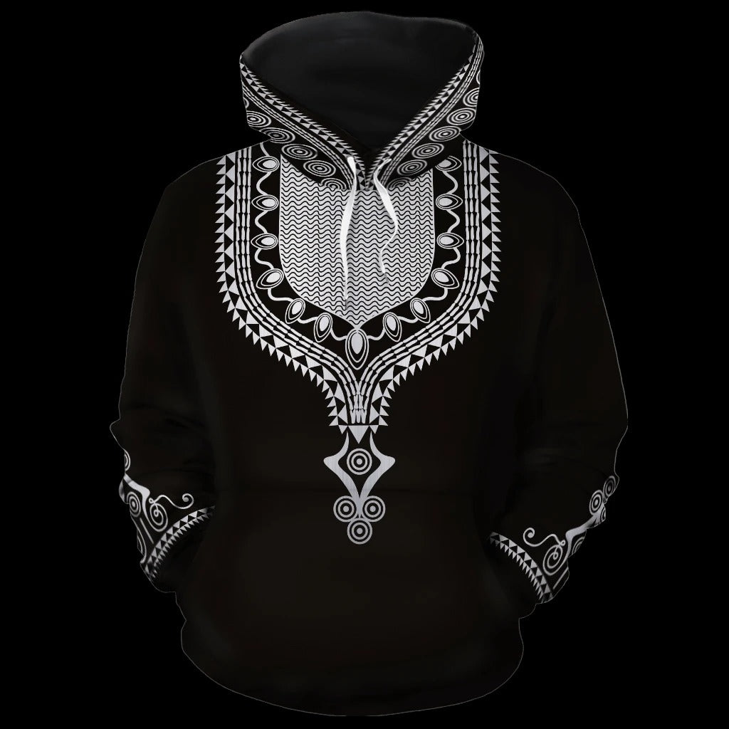 Black African Unisex Dashiki 3D All Over Print Hoodie