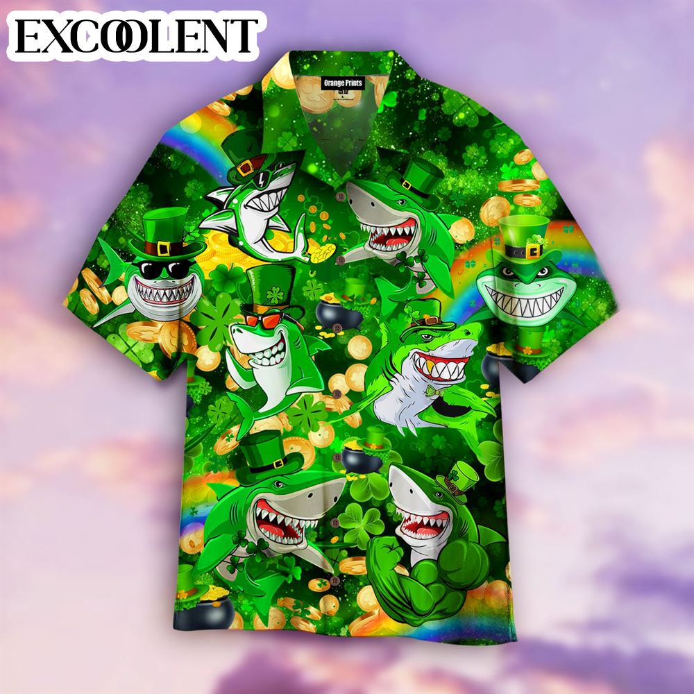 Shark Love St.Patrick’S Day Aloha Hawaiian Shirts – Funny Hawaiian Shirts – Mens Aloha Shirt