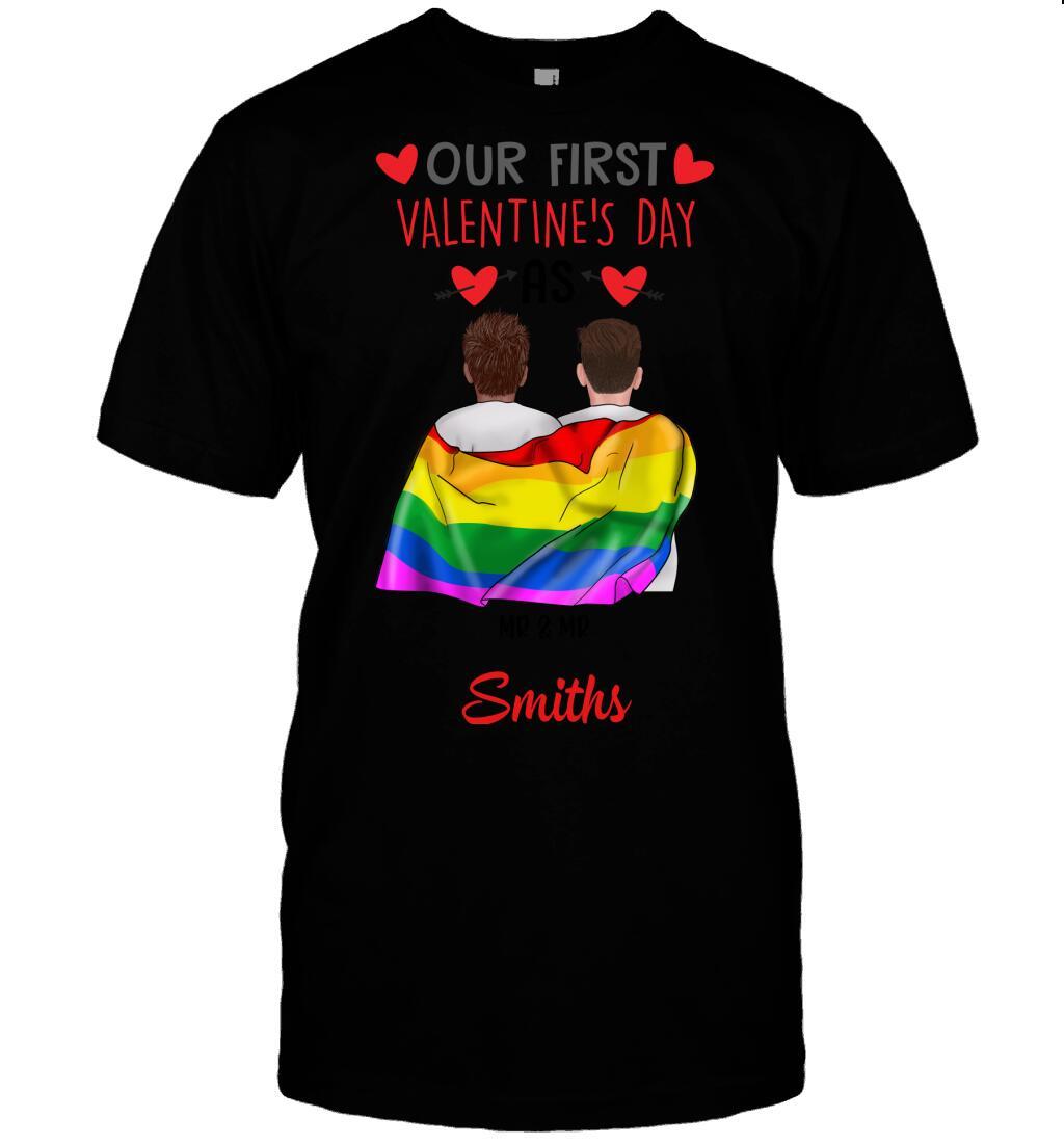 Custom First Valentine As A Gay Married Couple Front Printed T-Shirt