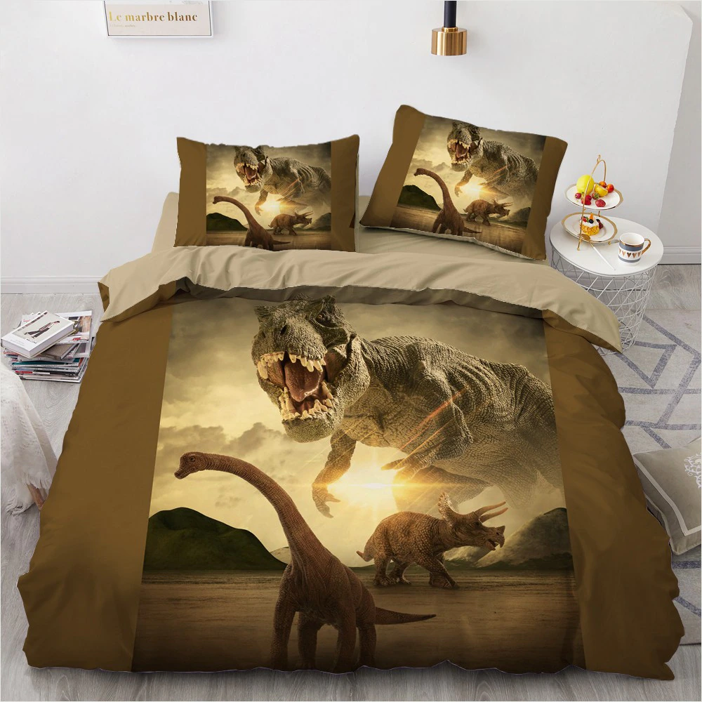 3D Dinosaur Bedding Set King Size Queen Full Double Single Bed Linen Duvet Cover Pillowcase Bedclothes Kids Bedroom