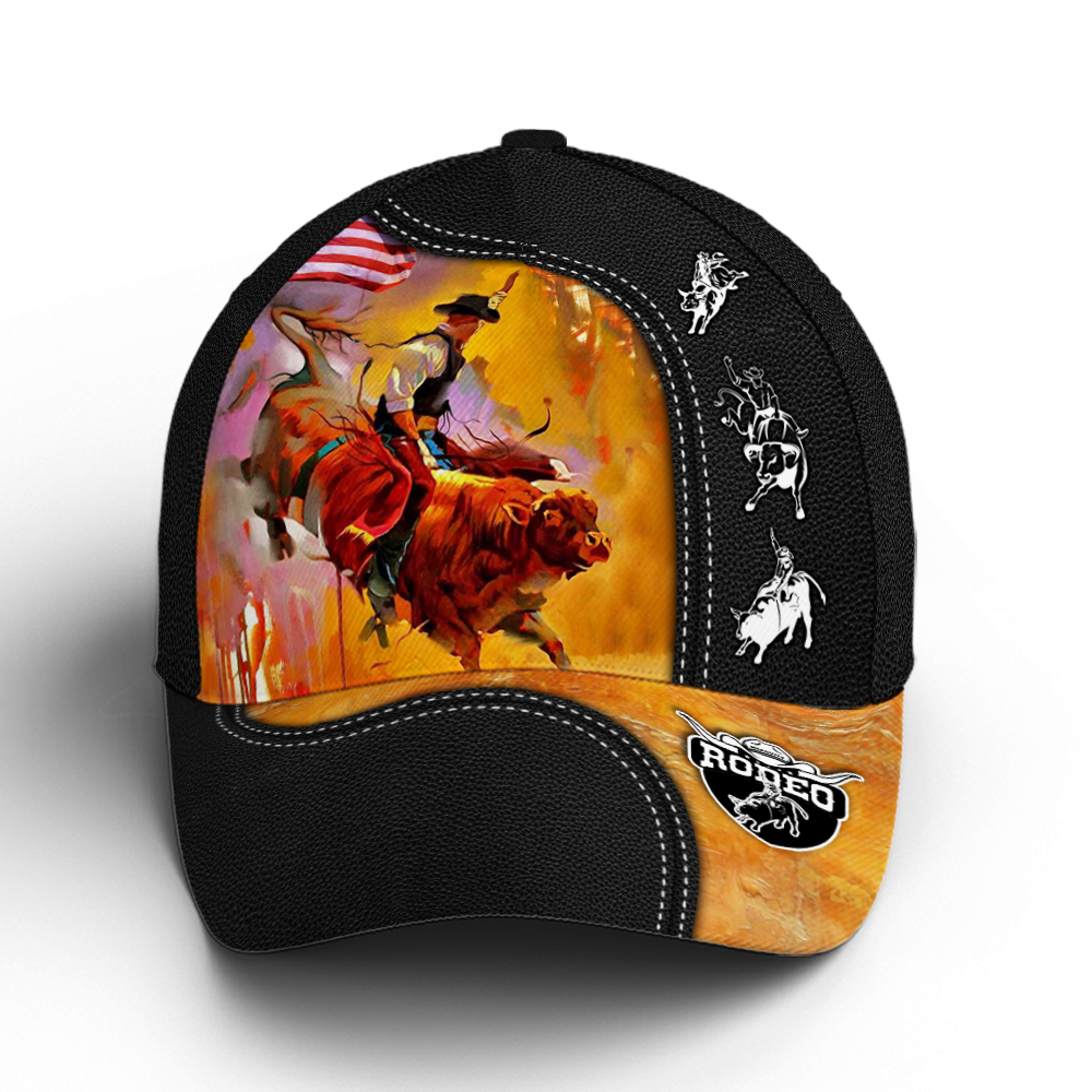 Bull Riding Vector Art Classic Leather Baseball Cap Coolspod