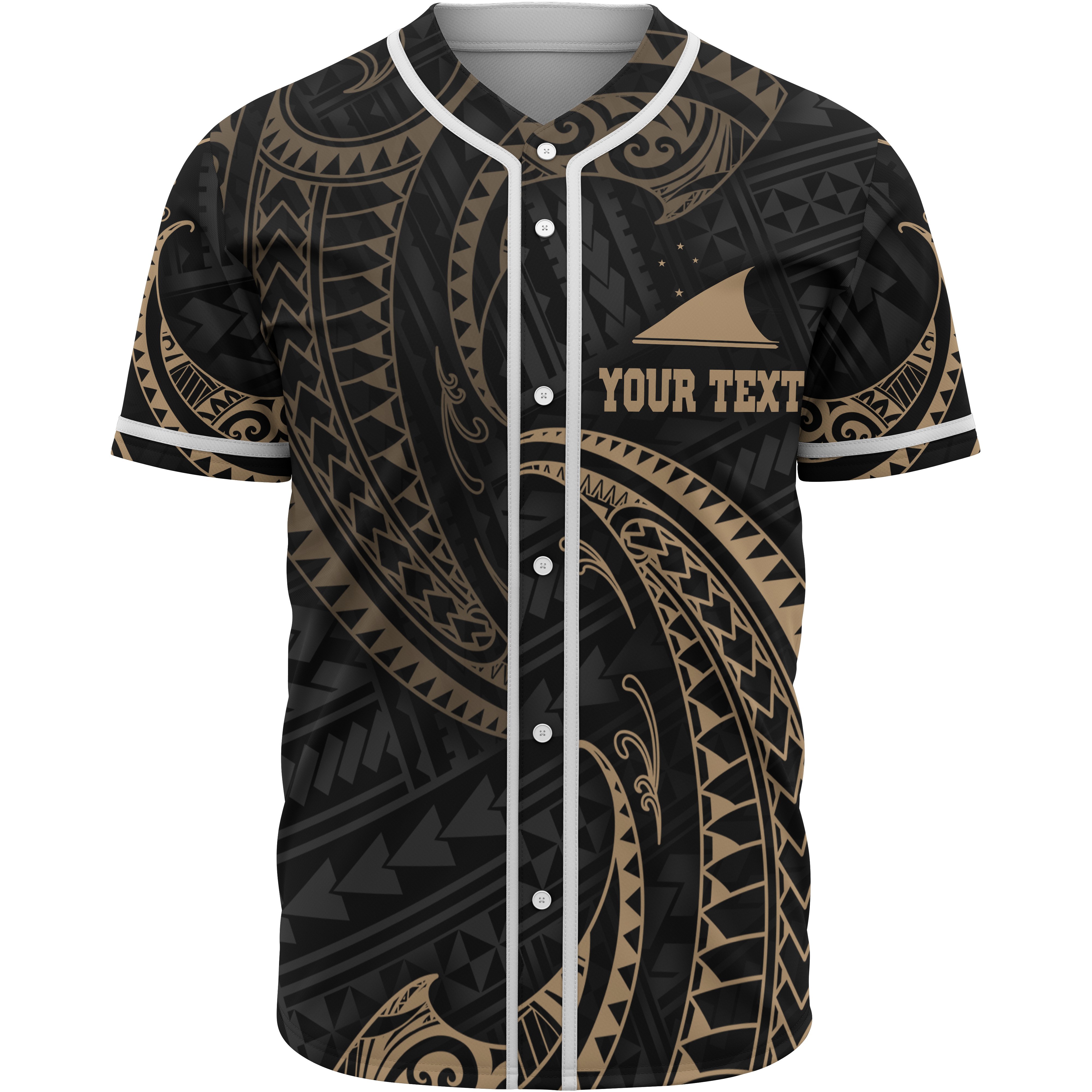 Tokelau Polynesian Custom Personalised Baseball Shirt – Gold Tribal Wave – BN12