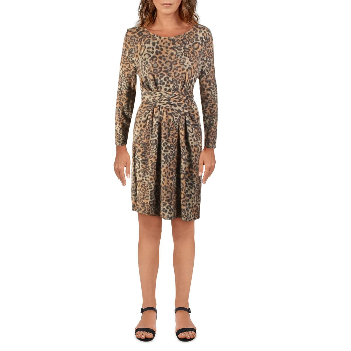 Womens Knit Animal Print Sweaterdress