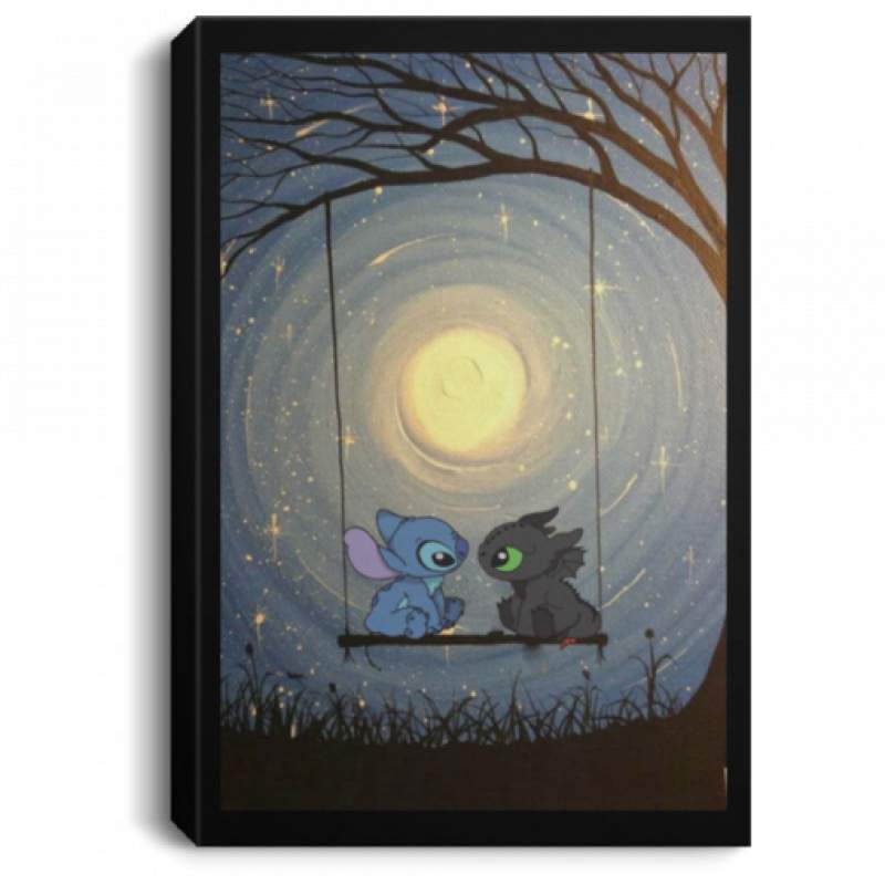 Stitch and Toothless night moon poster, canvas