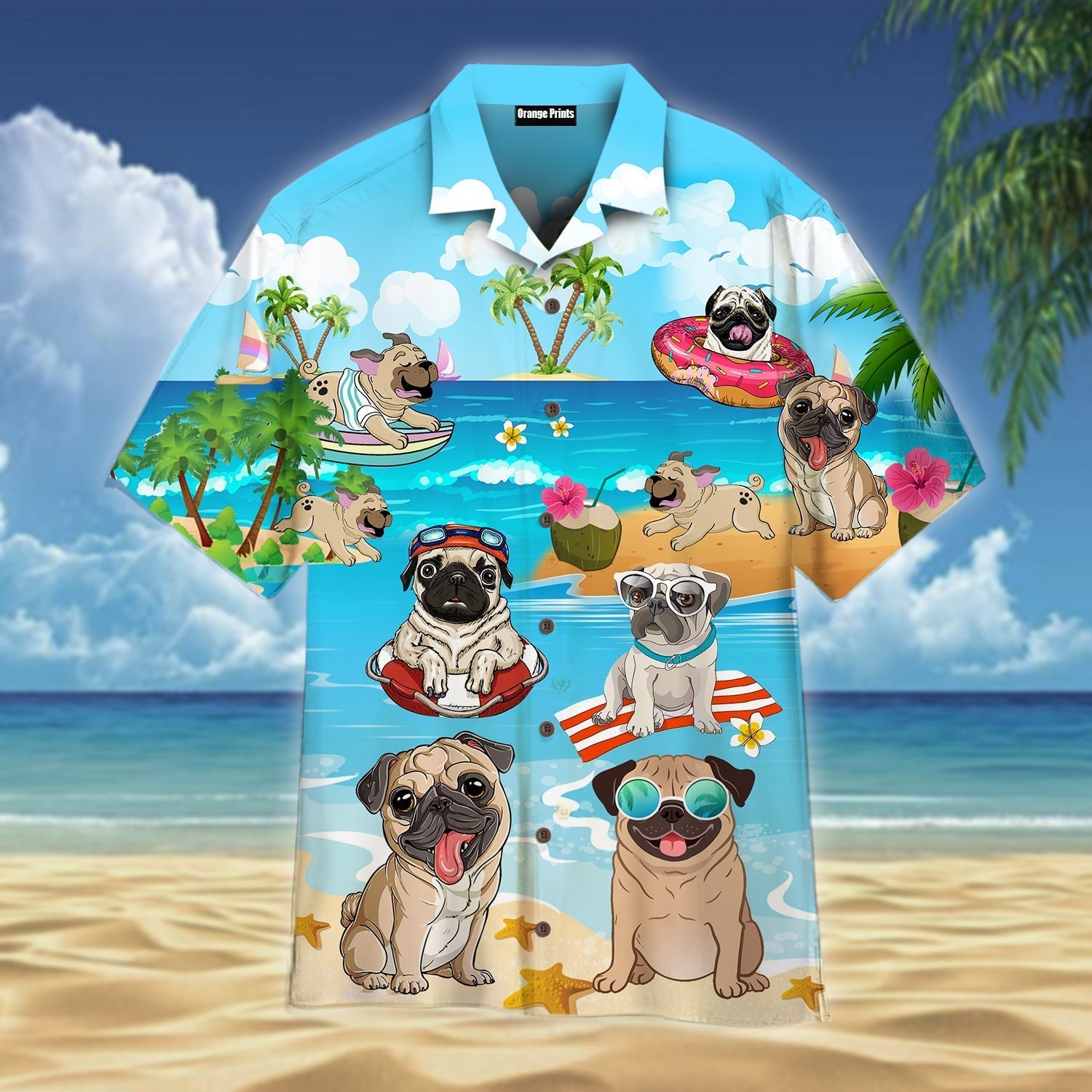 Funny Pug Play On Beach Summer Hawaii Shirt For Men Women Ha52834