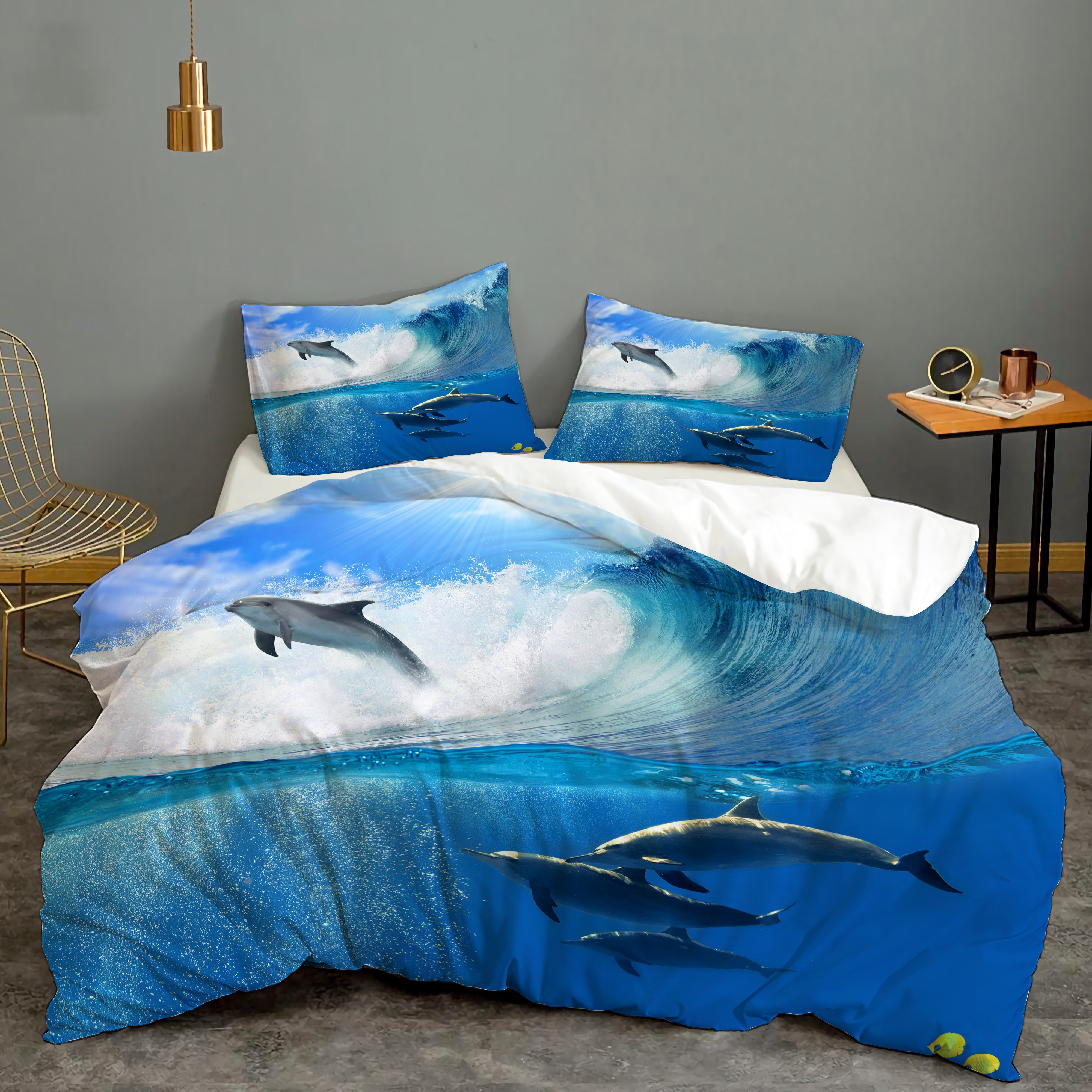 3D Blue Sky Sea Animal Dolphin Quilt Cover Set Bedding Set Duvet Cover Pillowcases 37