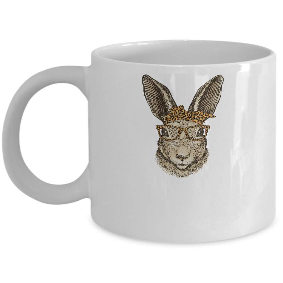 Easter Bunny Rabbit Glasses Leopard Print Bow Mug