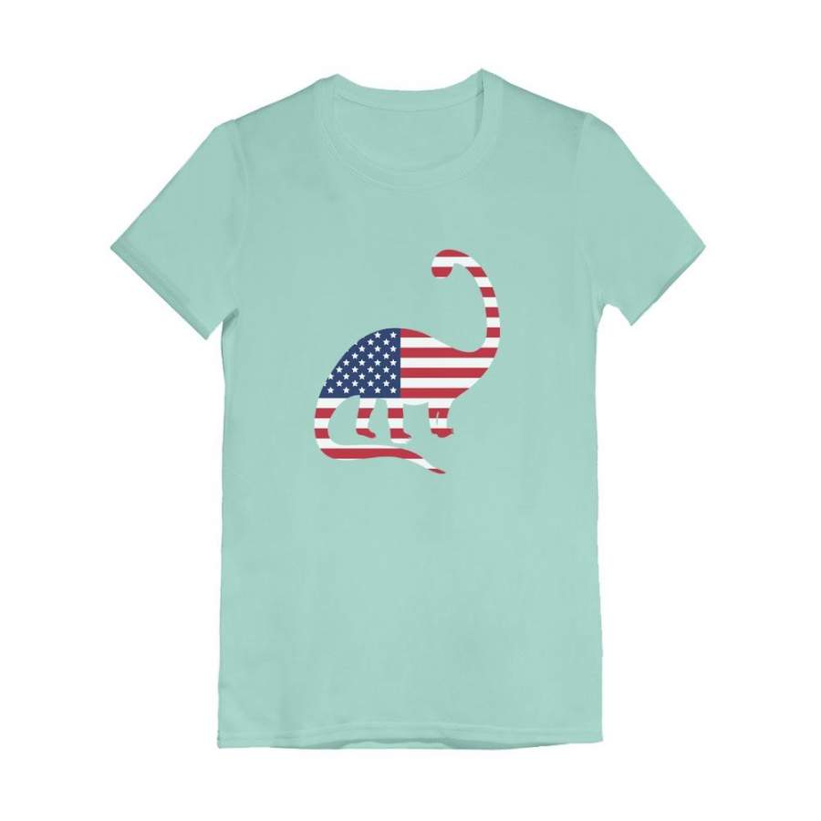 USA Dinosaur American Flag 4th of July Toddler Kids Girls’ Fitted T-Shirt