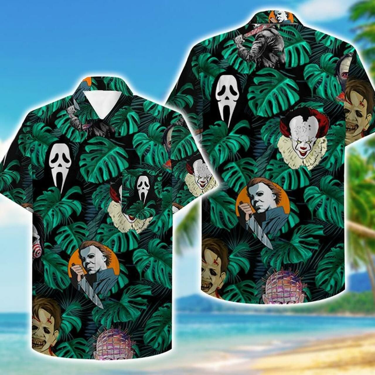 Horror Hawaii Graphic Print Short Sleeve Hawaii Casual Shirt Ha53699