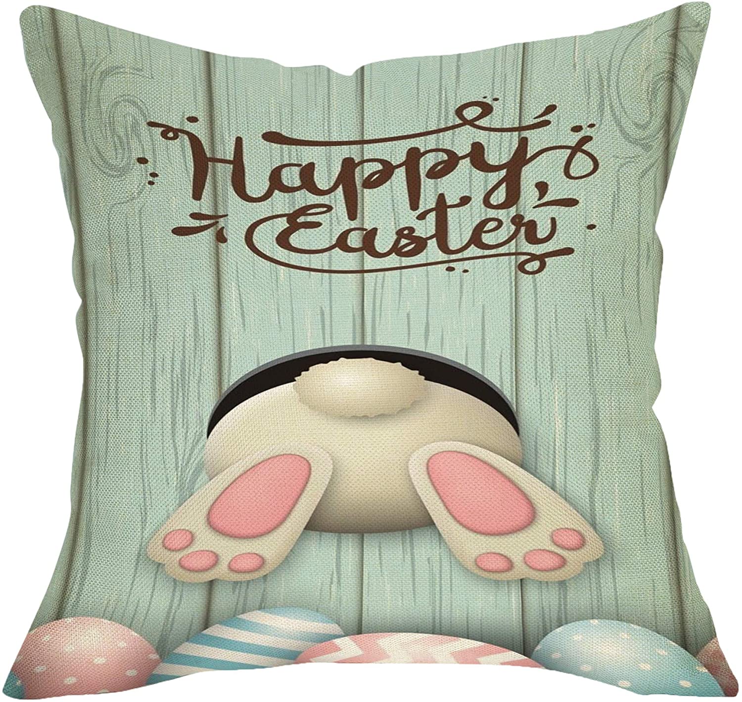 Ussap Watercolor Egg Happy Easter Bunny Throw Pillow Cover Cushion Case For Sofa Couch Holiday Sign Home Decor Cotton Linen