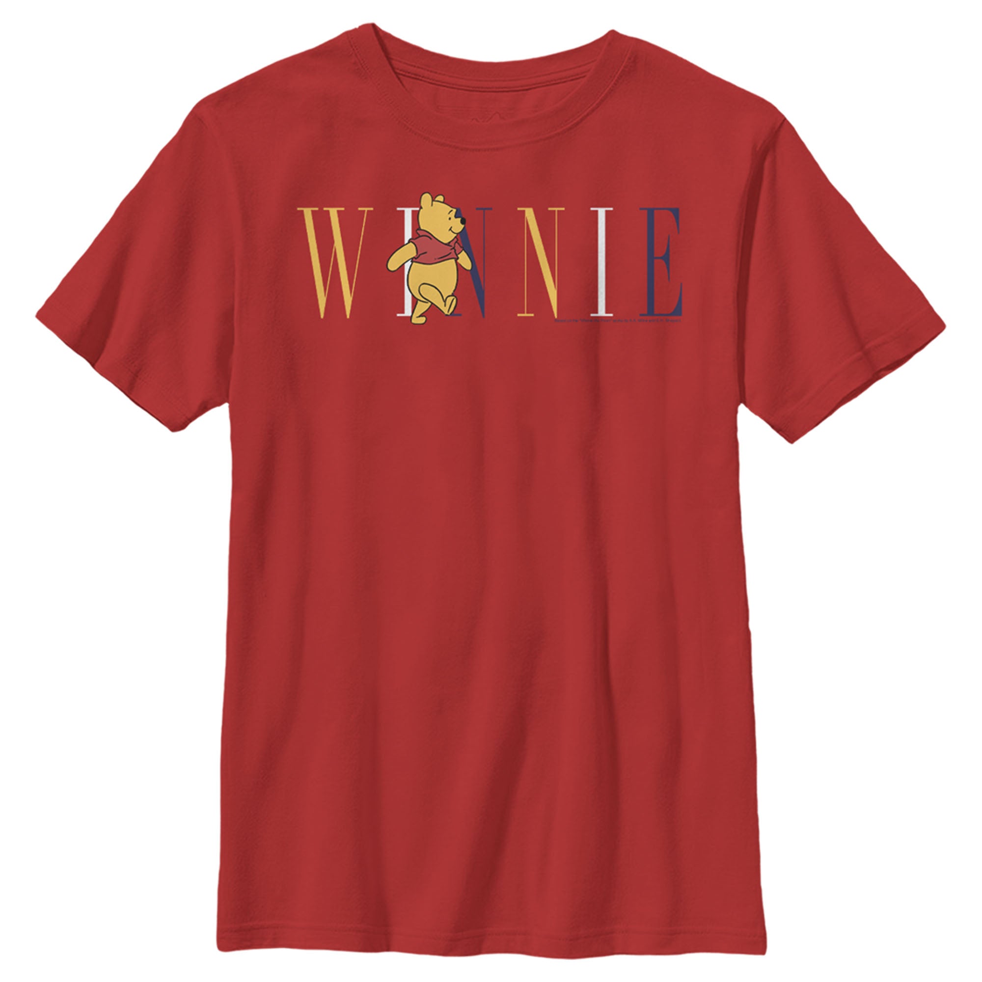 Boy’S Winnie The Pooh Yellow, White, And Blue Script T-Shirt