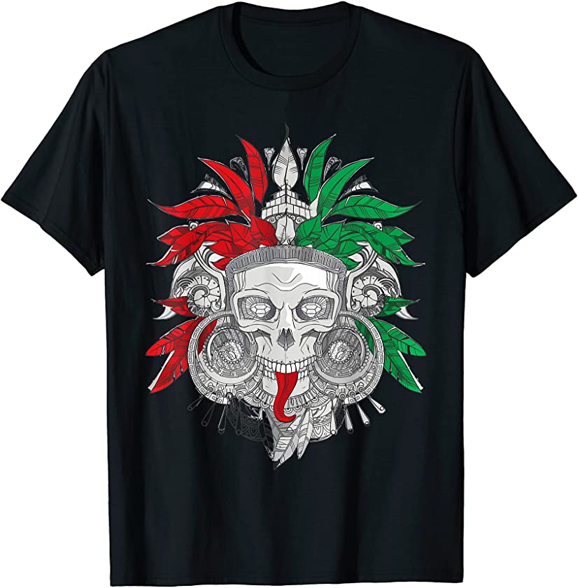 Ancient Aztec Mexican Skull Art Maya Mask Calavera Azteca T-Shirt