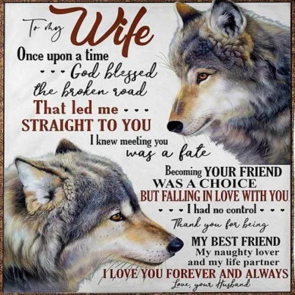 To My Wife Once Upon A Time God Blessed Husband Wolves White Fleece Blanket Gift For Wife From Husband Home Decor Bedding Couch Sofa Soft And Comfy Cozy