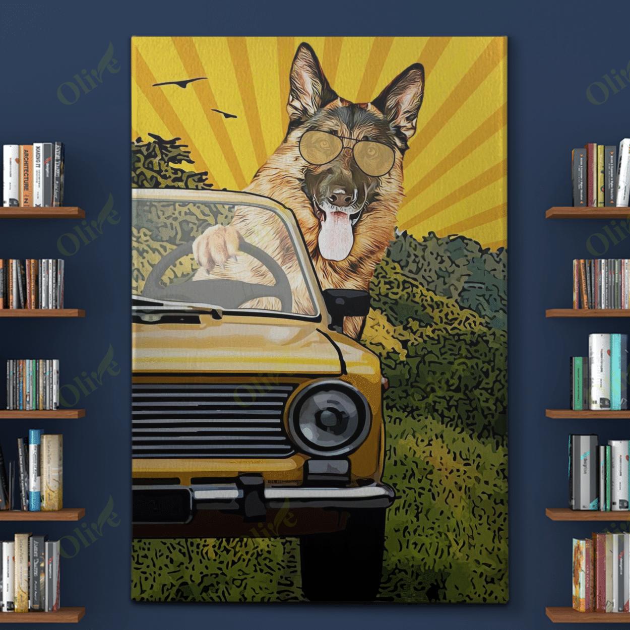 German Shepherd – Driving Freely Canvas And Poster | Wall Decor Visual Art