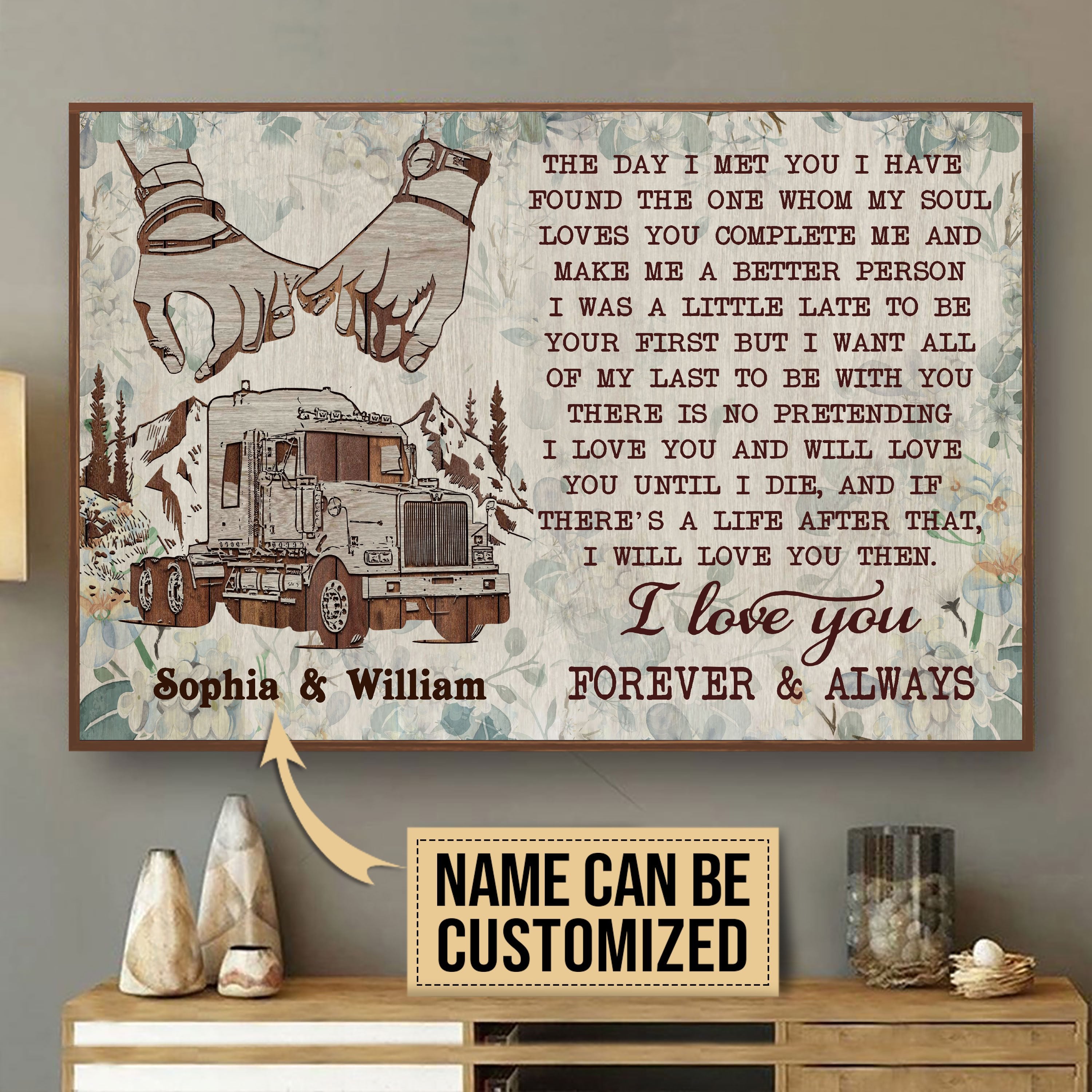 Aeticon Gifts Personalized Truck Floral Pallet The Day I Met You Canvas Mom Dad Gift Home Decor