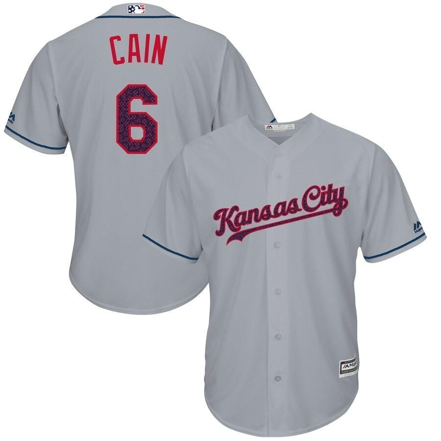 Lorenzo Cain Kansas City Royals Majestic Fashion Stars And Stripes Cool Base Player Gray 3D Jersey