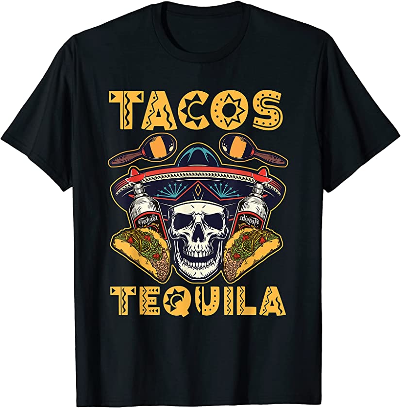 Vintage Tacos And Tequila Sugar Skull Mexico Mexican T-Shirt