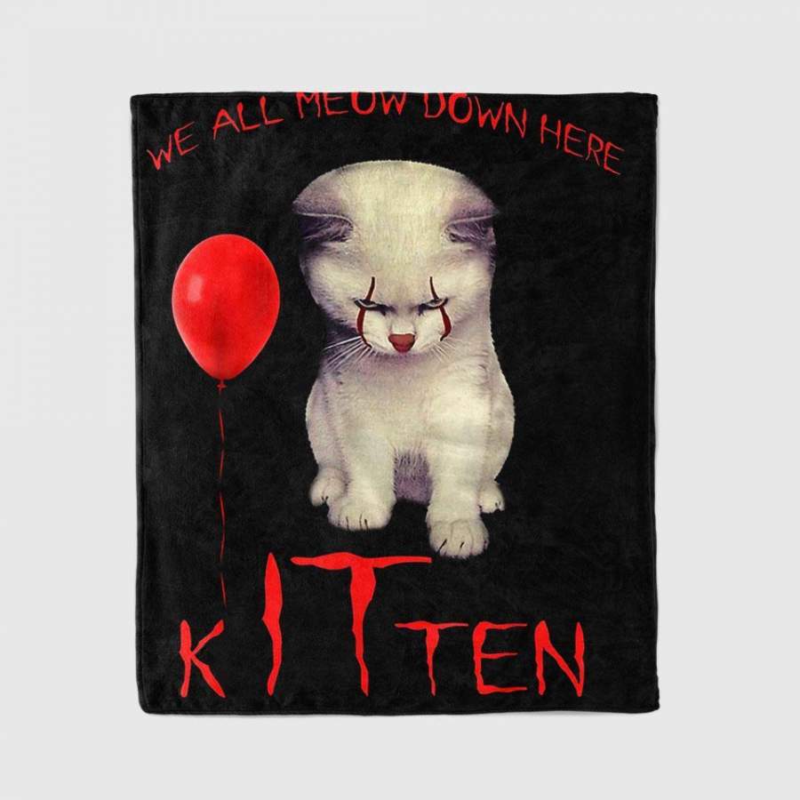 We All Meow Down Here Cat Kitten Clown Halloween Scary Cat Blanket Personalized Fleece Blanket Halloween Gifts