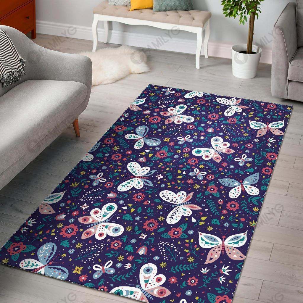 Colorful butterfly flower pattern Rug