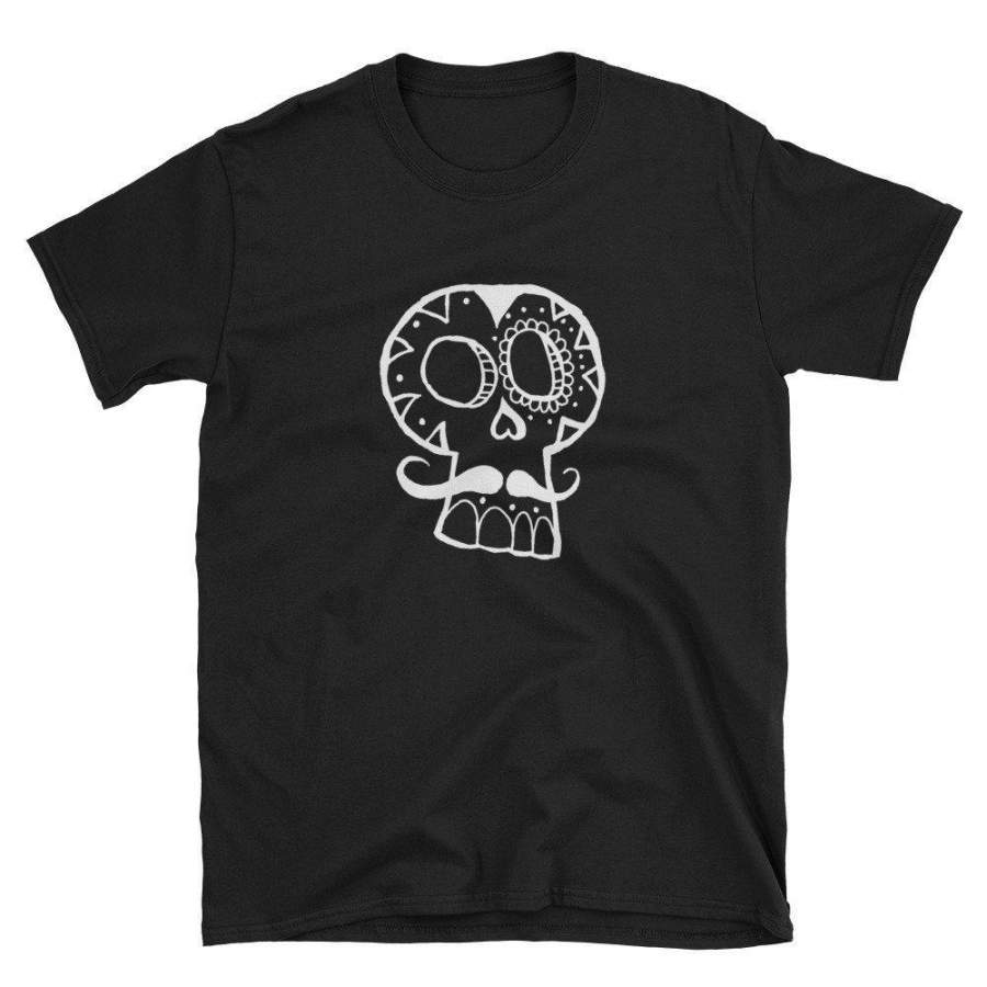 Bearded Skull Shirt Funny Shirt Funny Skull Shirt Beard Skull Mexican Skull Day Of The Dead Festival Short-sleeve T-shirt