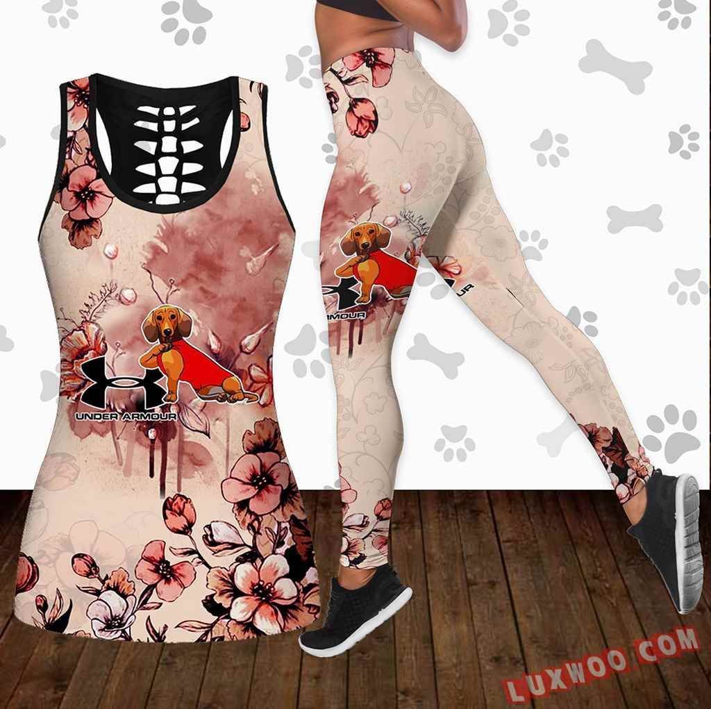 Combo Dachshund Under Armour Flower Hollow Tanktop Legging Set Outfit K1647