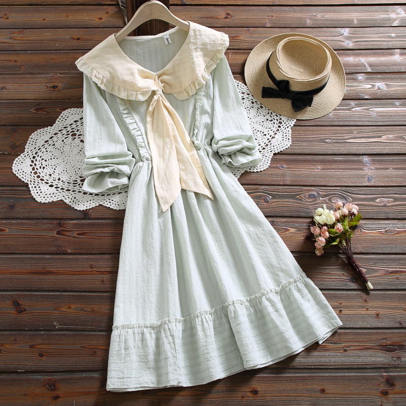 Spring autumn japan style cute kawaii solid dress new design peter pan collar women raffles causal dress alx