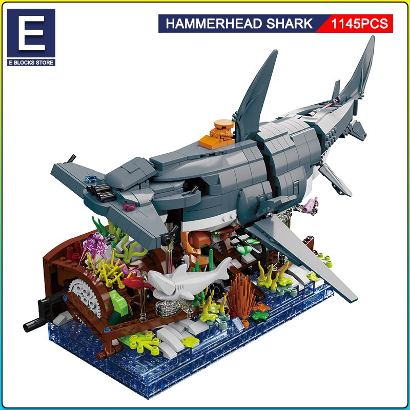 Creative Bionic Machinery Series Hammerhead Shark Building Block Compatible with Lego Bricks Boy DIY Education Toy Children Gift alx