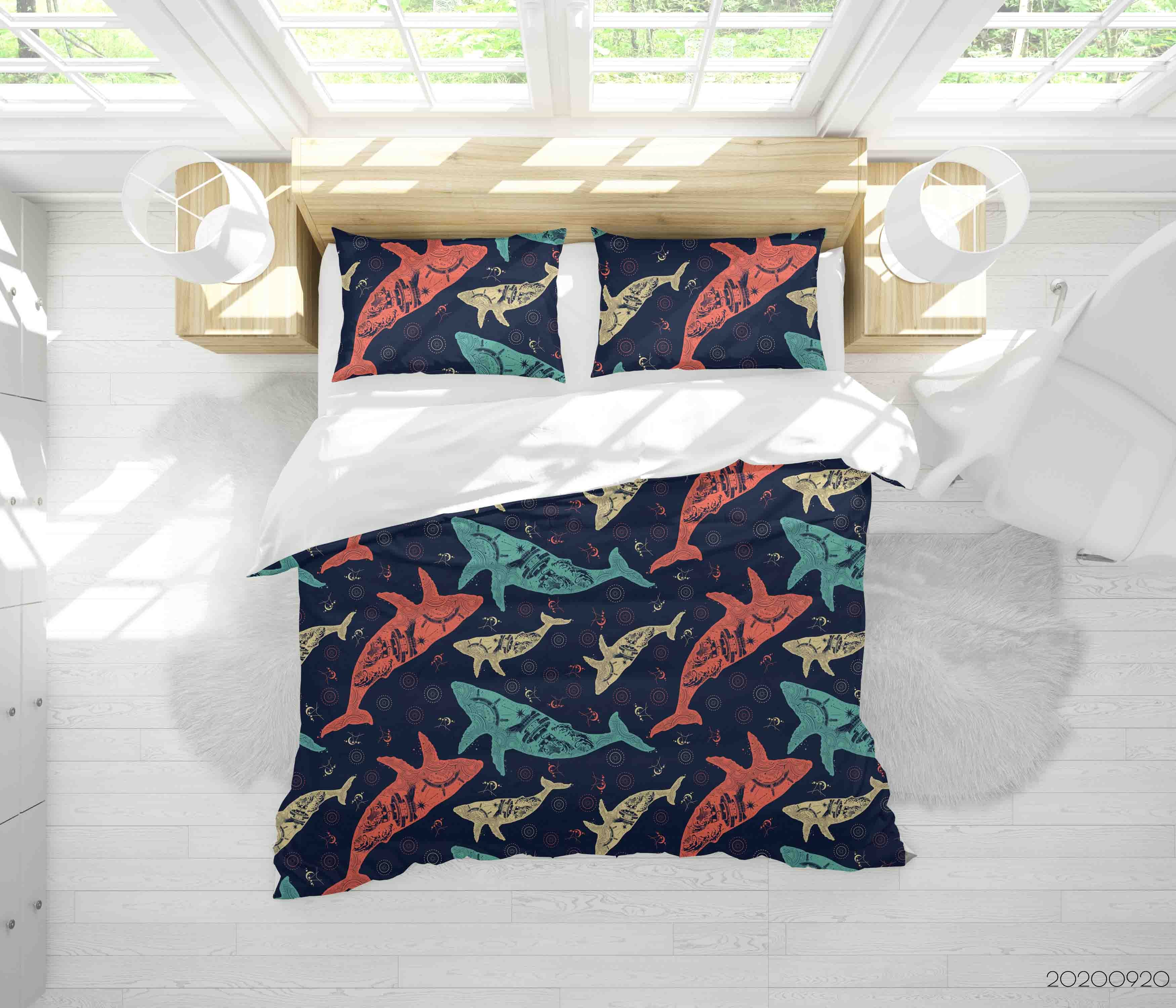 3D Whale  Animal Pattern Quilt Cover Set Bedding Set Duvet Cover Pillowcases Wj 9228