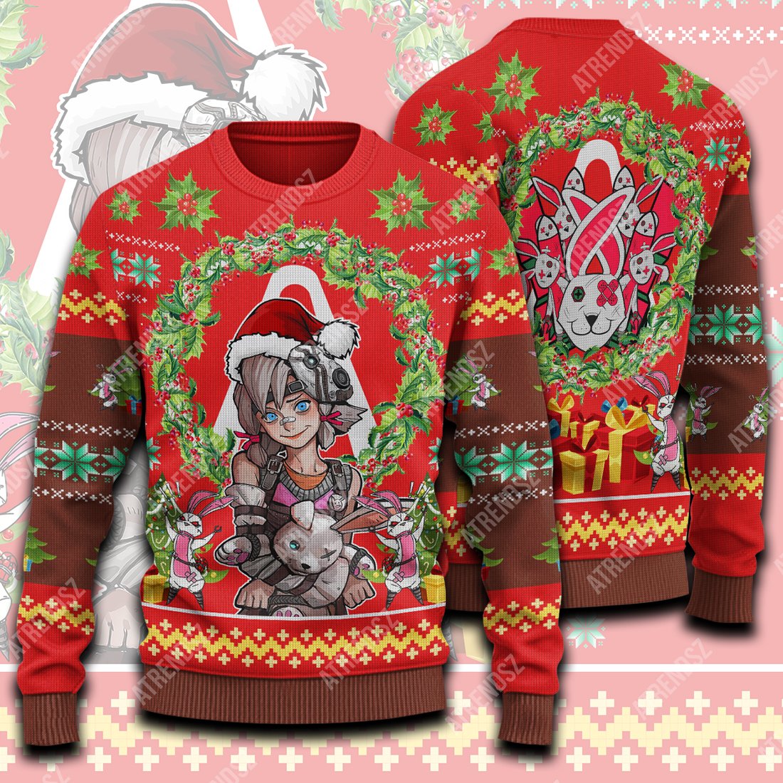 Unifinz Borderlands Sweater Red Tina Bunny Ugly Sweater Borderlands Ugly Sweater 2022