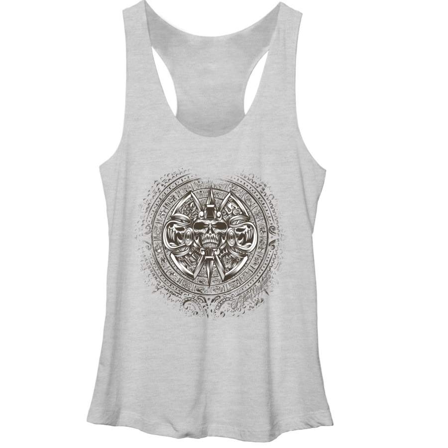 Aztlan Women’s Aztec Calendar Stone  Racerback Tank White Heather S