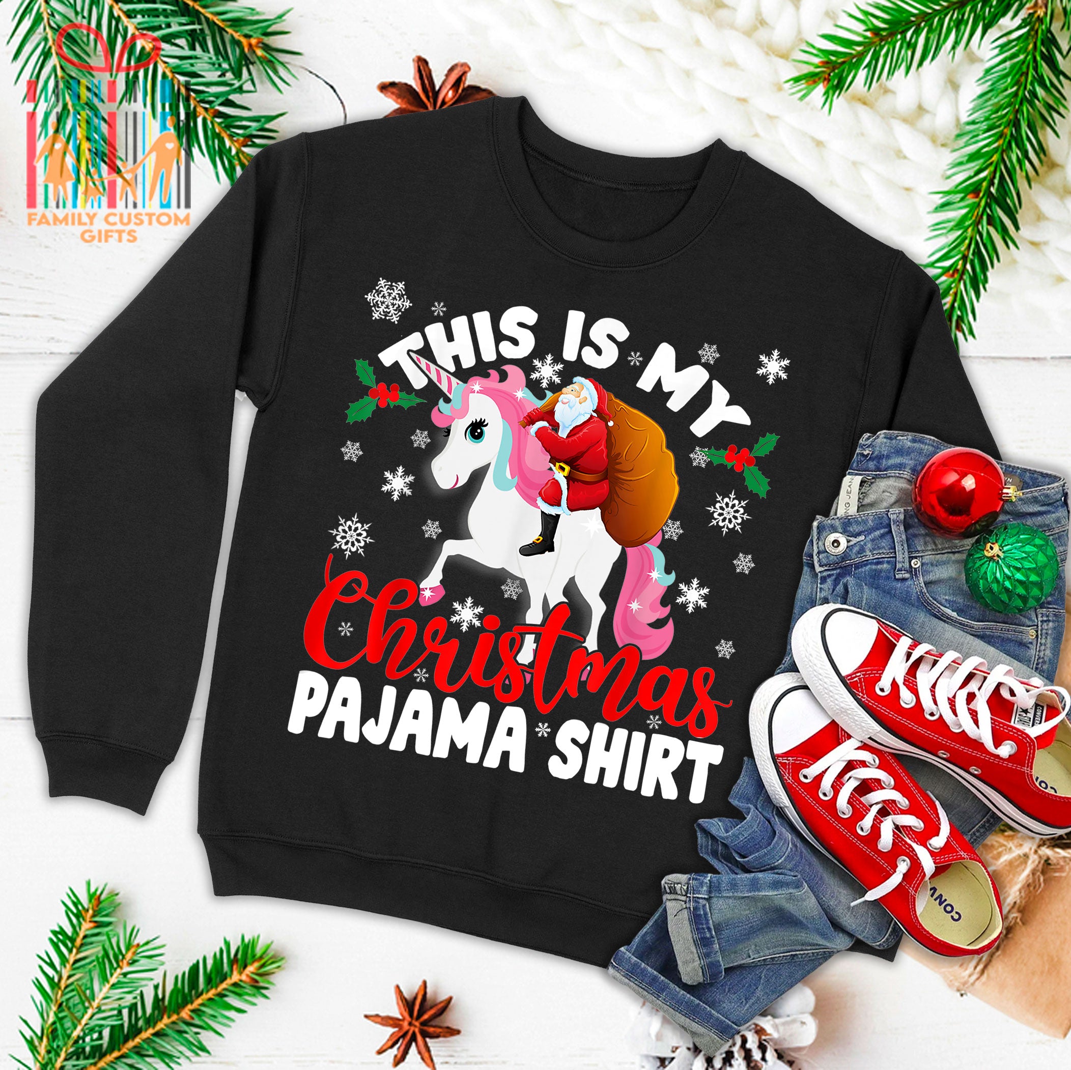 This Is My Christmas Pajama Shirt Funny Santa Unicorn Gifts Ugly Christmas Sweater T-Shirt