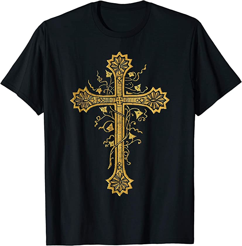 Yellow Cross Vintage Catholic Art Easter T-Shirt