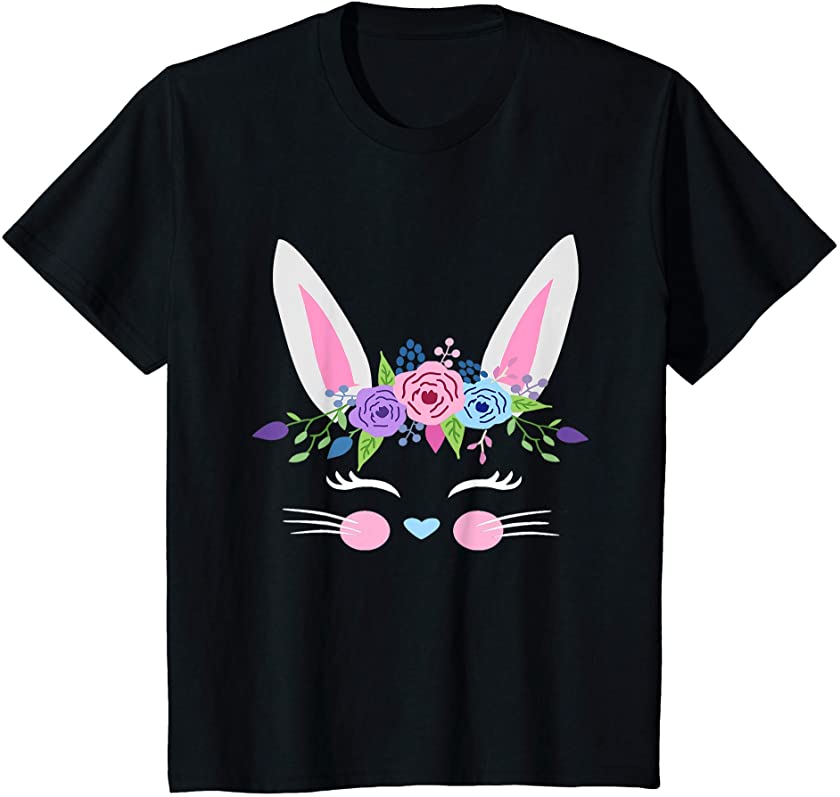 Kids Cute Easter Bunny with Floral Wreath 10-12 Years Old Girls T-Shirt