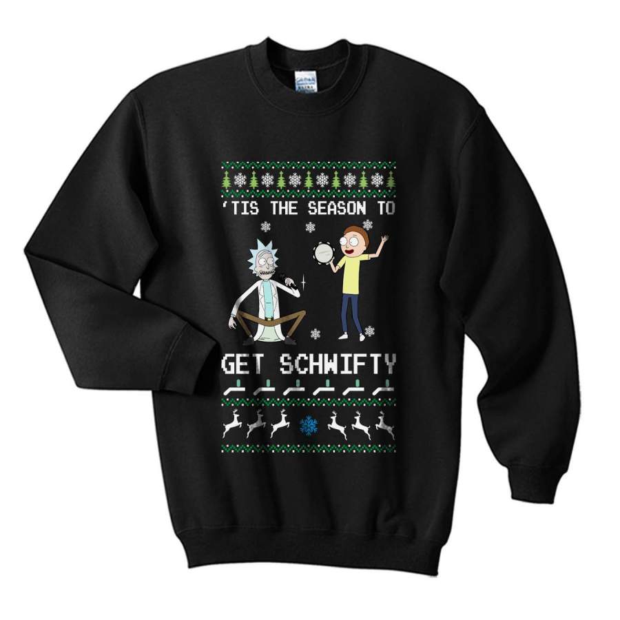 1# ‘Tis the season to Get Schwifty Rick and Morty Ugly Sweater Unisex Crewneck Sweatshirt (Adult)