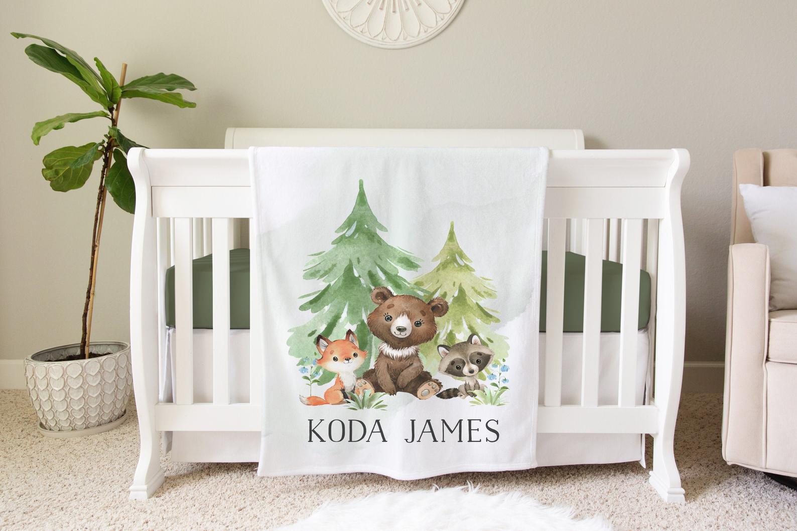 Woodland Baby Blanket Gift, Toddler Blanket, Monogram Baby Girl Personalized Blanket, Baby Shower Gift