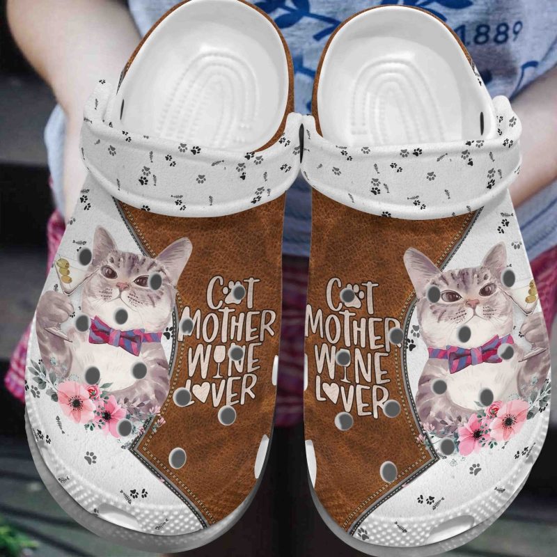 Cat Mother Wine Lover Shoes clog Shoes Birthday Gift For Women Men