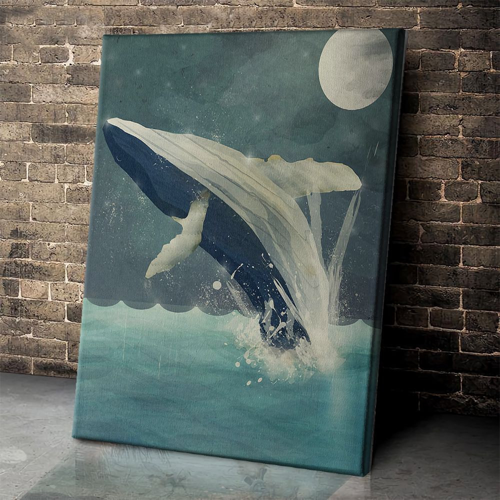 Whale Night Swimming Art Poster & Canvas