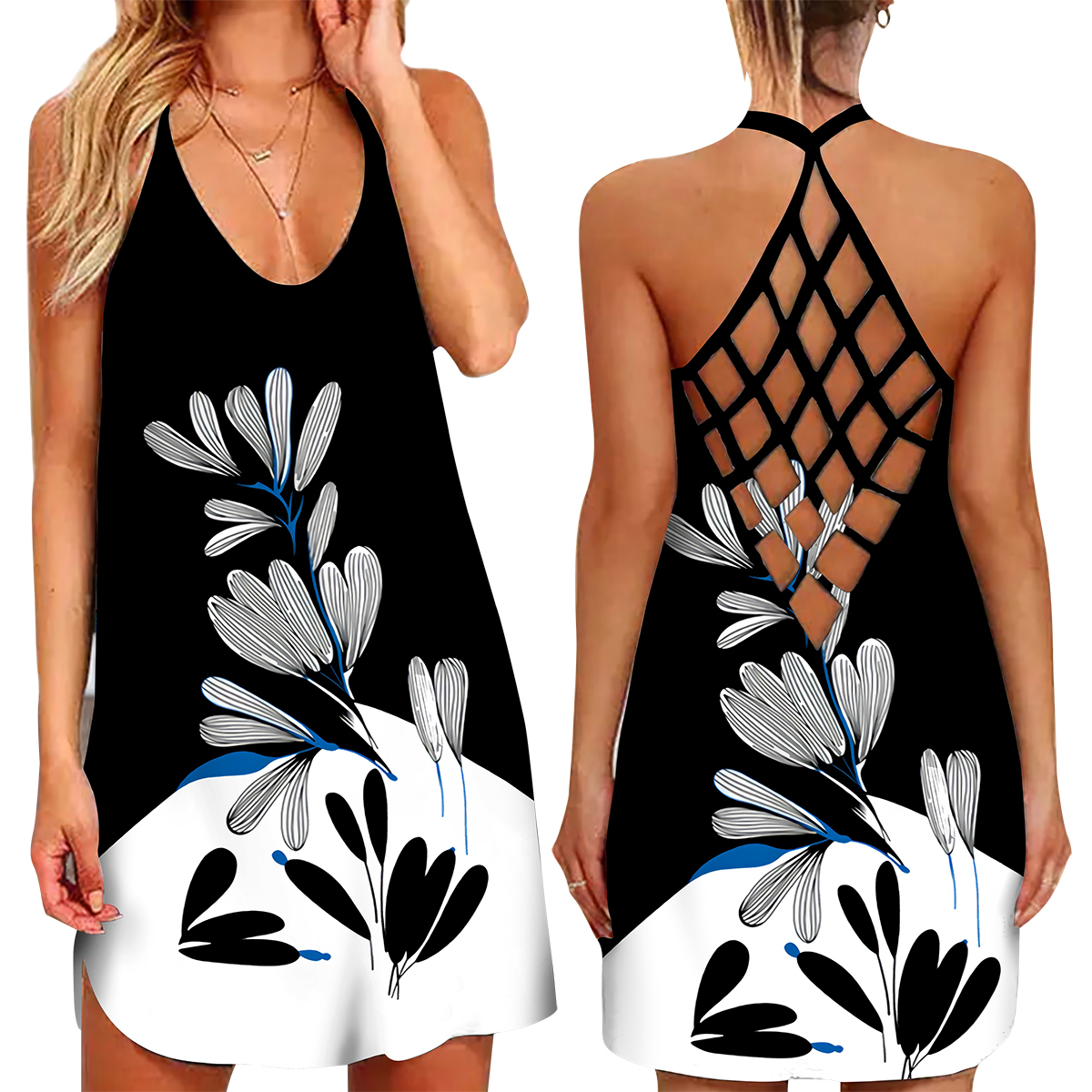 Women Summer Dress 3D Floral Print Sleeveless Beach Miniskirt Hollow Out Back Suspender Colorful Sundress Dresses For Women alx
