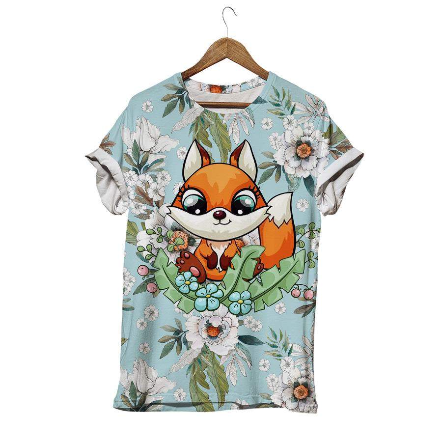 Sweet Tiny Cool Animal With Forest Flower Fox T-shirt