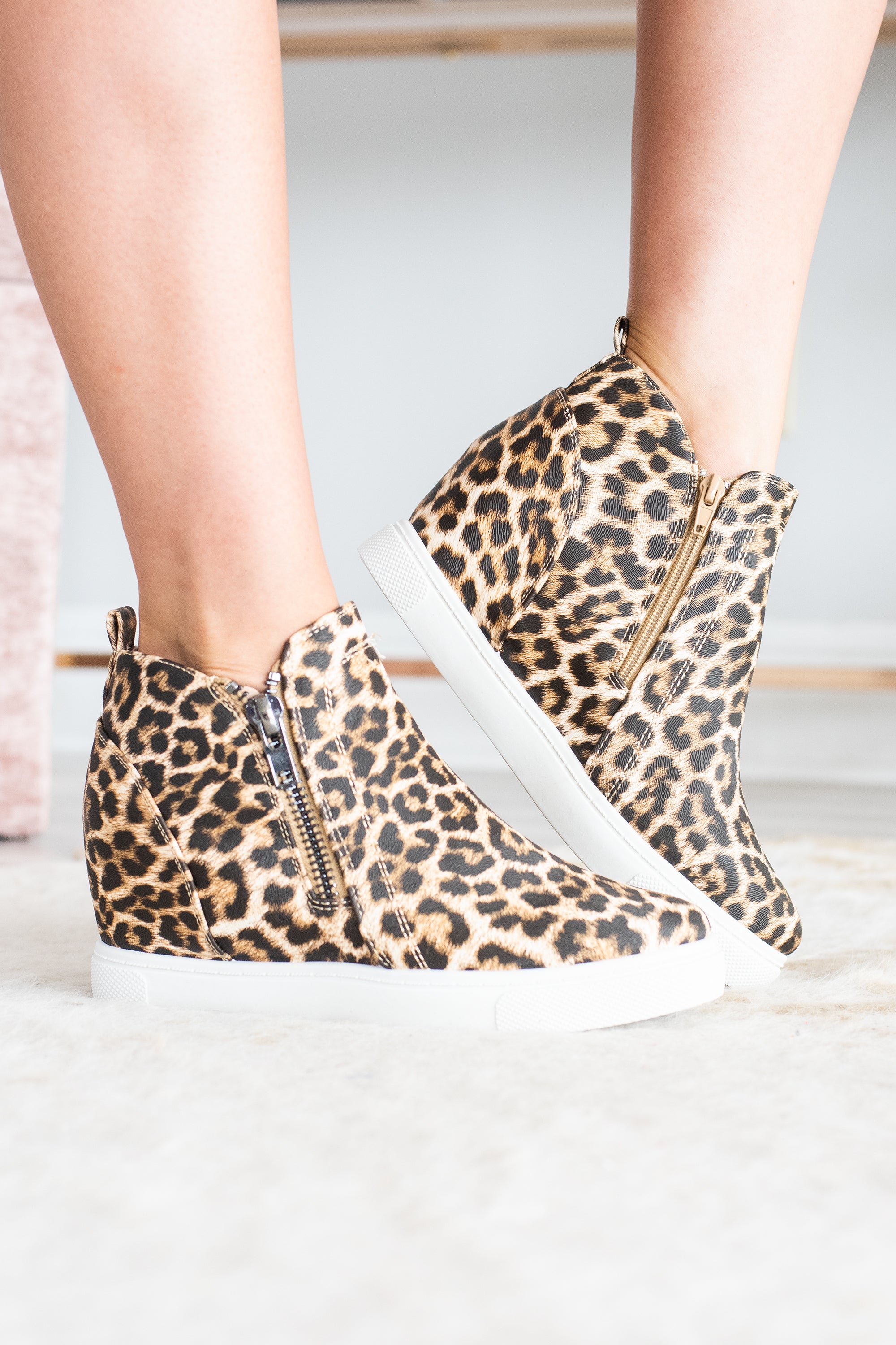 Catch Me If You Can Brown Leopard Wedge Sneakers