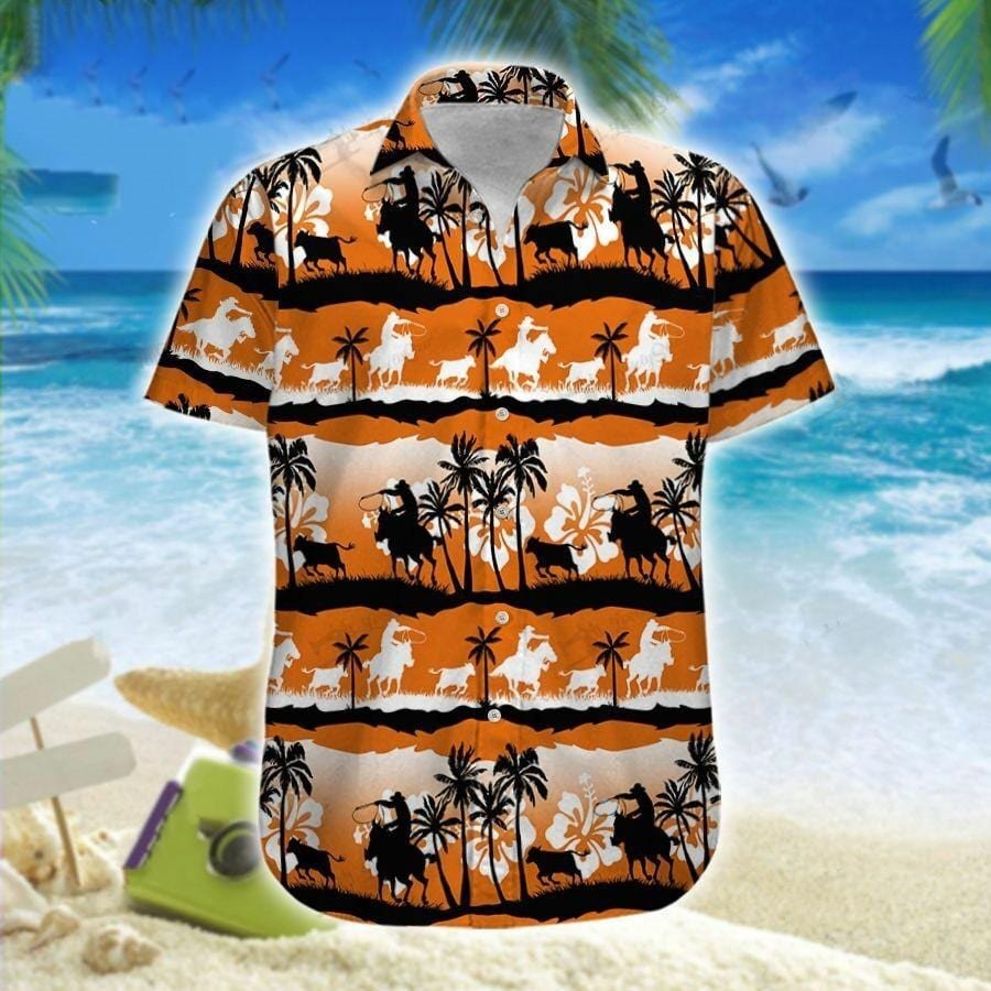 Hawaii Aloha Shirts Calf Roping Orange Ha101241