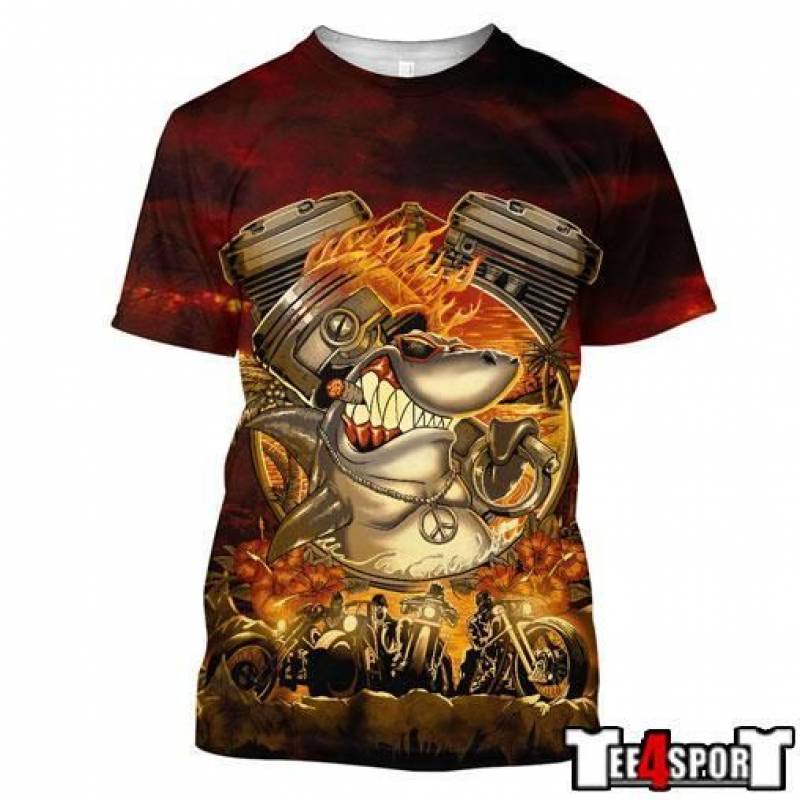 Biker Motorcycle Engine Shark 3D All Over Printed Shirts For Men & Women