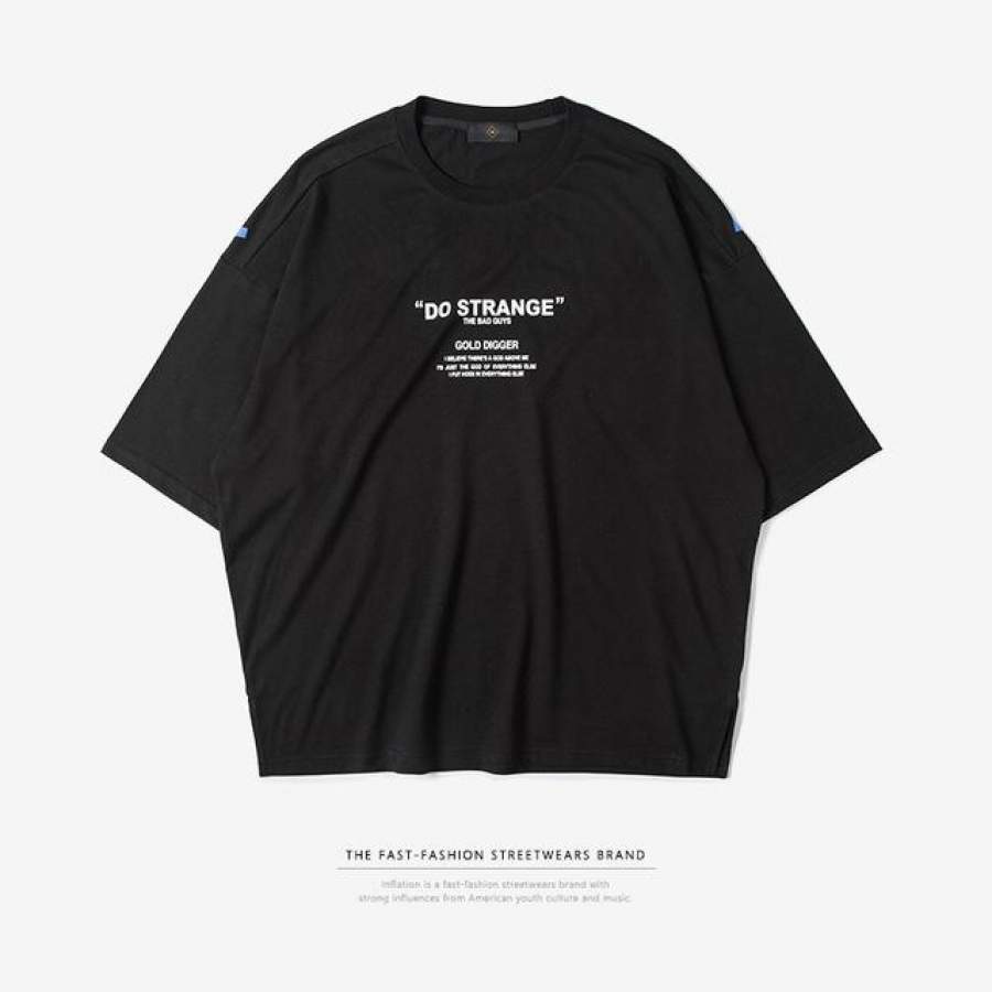Summer Collection  High Street Men Tshirt T-shirt Hip Hop Style Loose Sleeve Black White Men T-Shirts