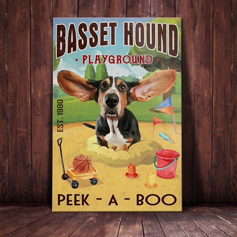 Basset Hound Dog Canvas And Poster Playground Peek a Boo | Art Print | Home Decor | Room Decor | Wall Art