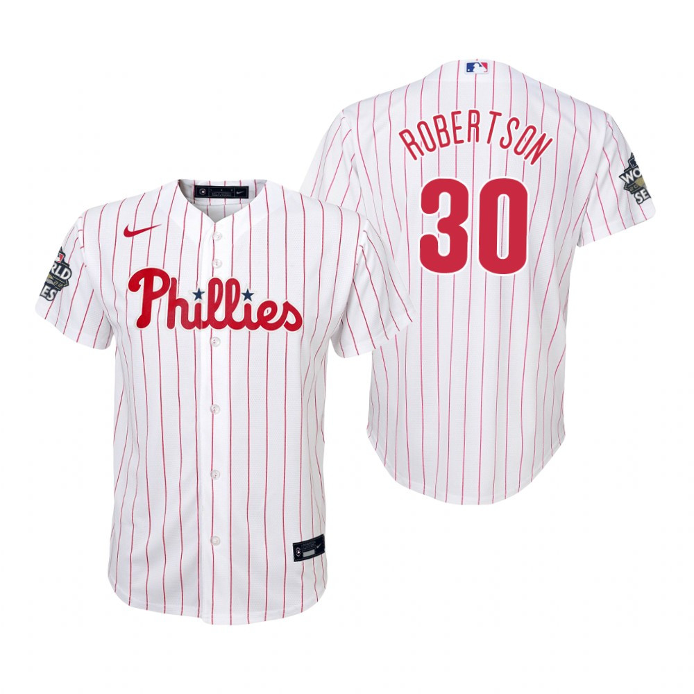 Youth Philadelphia Phillies David Robertson 30 White 2022-23 World Series Jersey